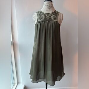 Leifsdottir Olive Green Embroidered Mini Dress